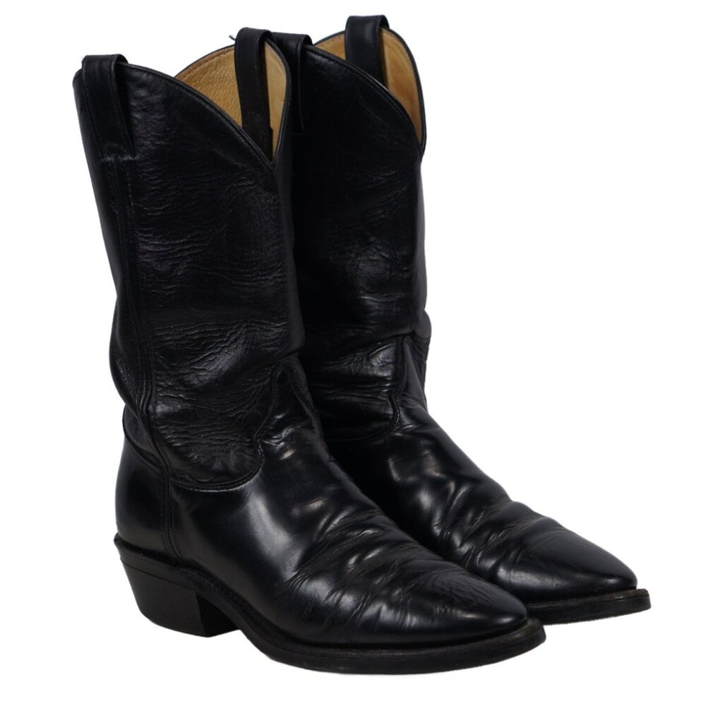 Justin Black Leather Cowboy Roper Work Boots Vibram Vintage US Made Men's 9.5 D